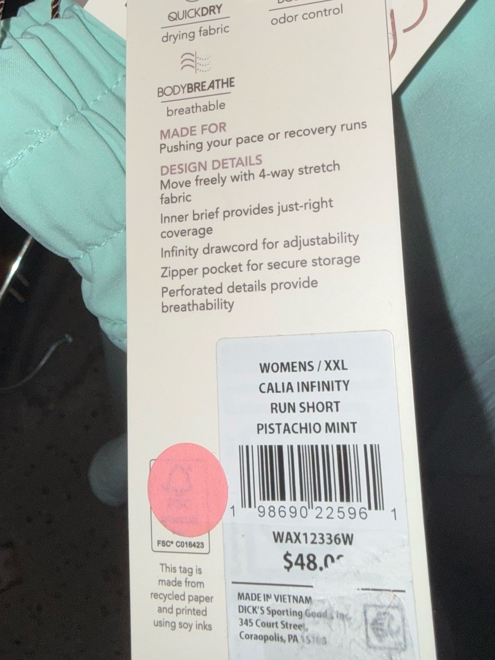 Calia Pistachio Mint Infinity Brief Lined Run Shorts Size XXL NWT - Picture 7 of 7